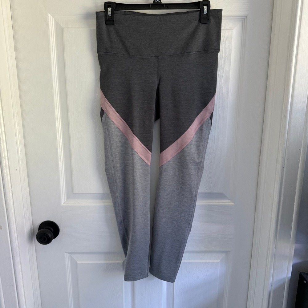Old Navy Active Go-Dry Colorblock Leggings Womens Large Grey Pink High Waisted
